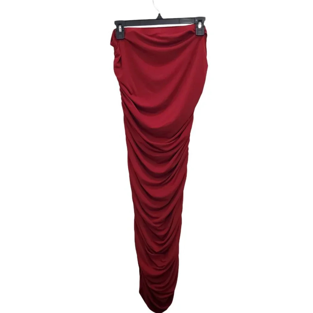 Shape FX Women's Dark Red Ruched Sides Strapless Bodycon Wiggle Tube Dress NWT L